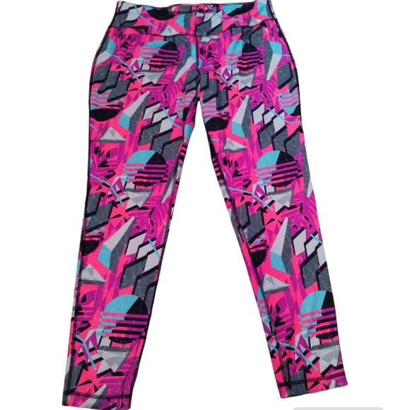 DANSKIN NOW Women's Size LARGE (12-14) Black Pink Floral Fitted Leggings - Picture 2 of 3